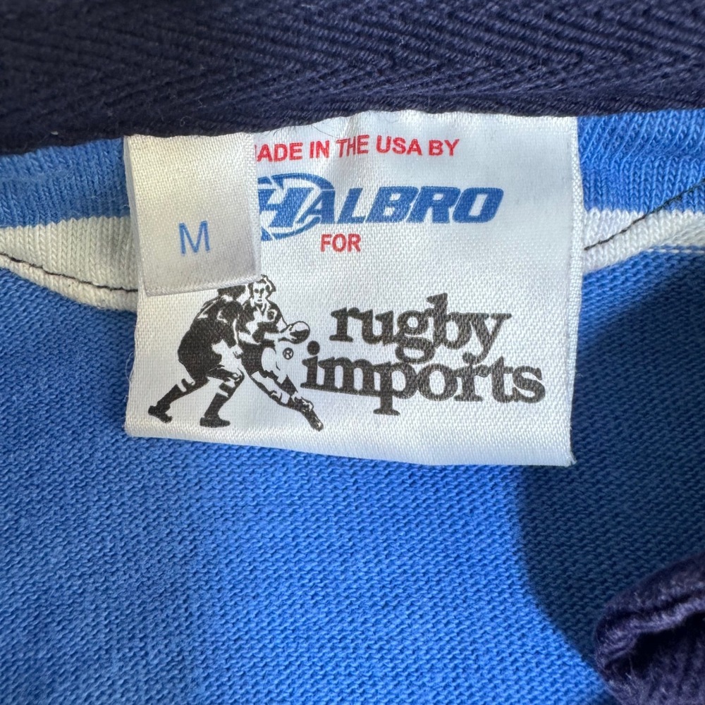 Vintage 80s Halbro Rugby Imports Mens Blue White Orange Striped Shirt USA Made M - Picture 4 of 8